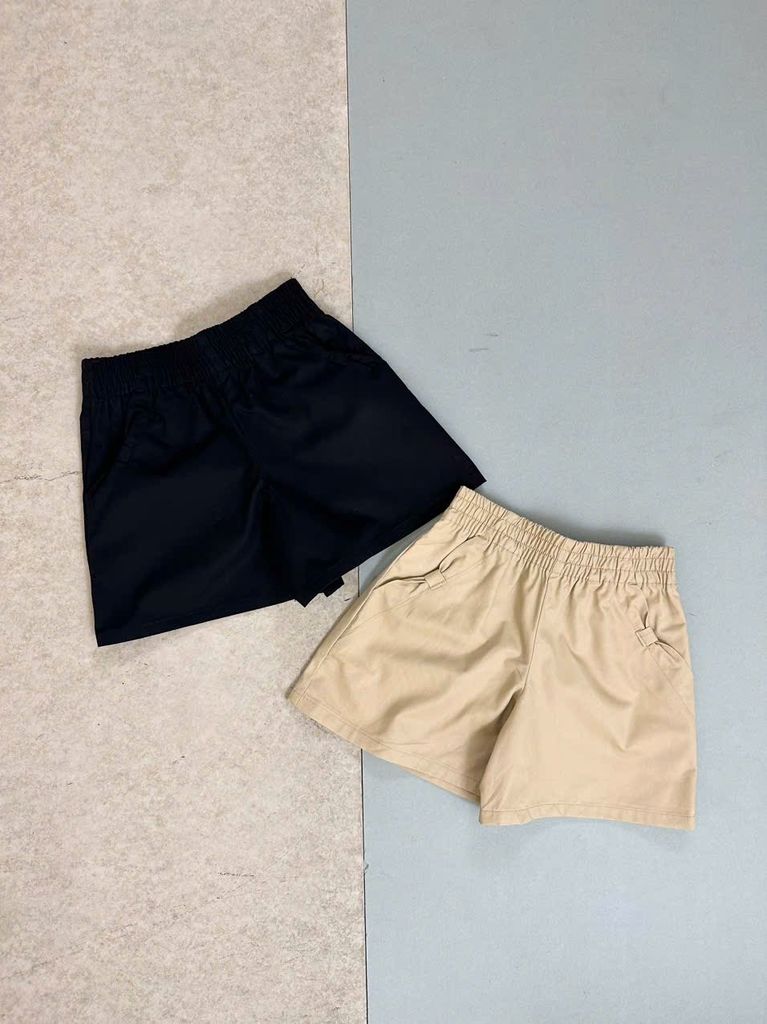 Quần short kaki GGJJ dư xịn túi nơ 2 màu kaki/đen bé gái size 2-8y