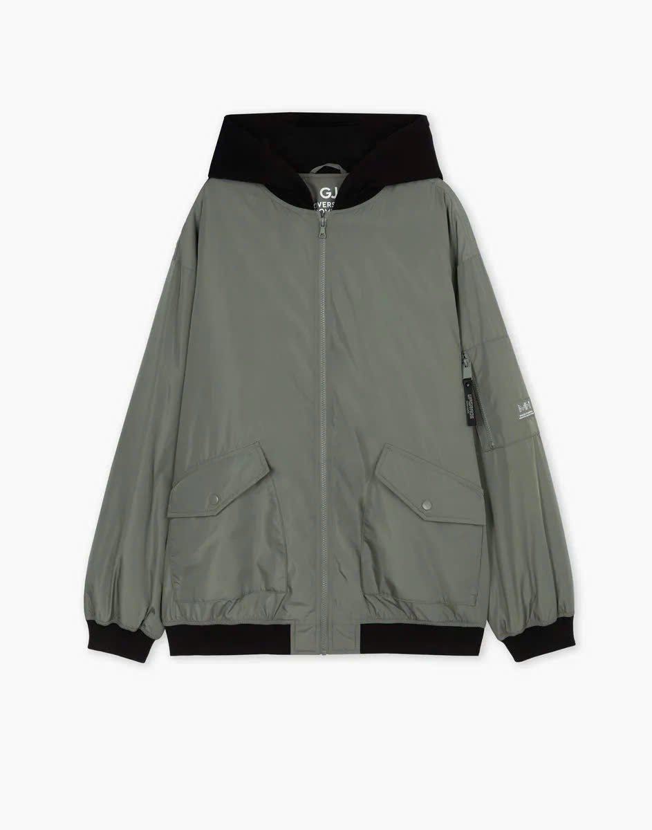 AKBT39 - Áo khoác phao bomber oversize phối mũ nỉ GGJJ dư xịn cho bé 2 màu đen/rêu size 6-14y