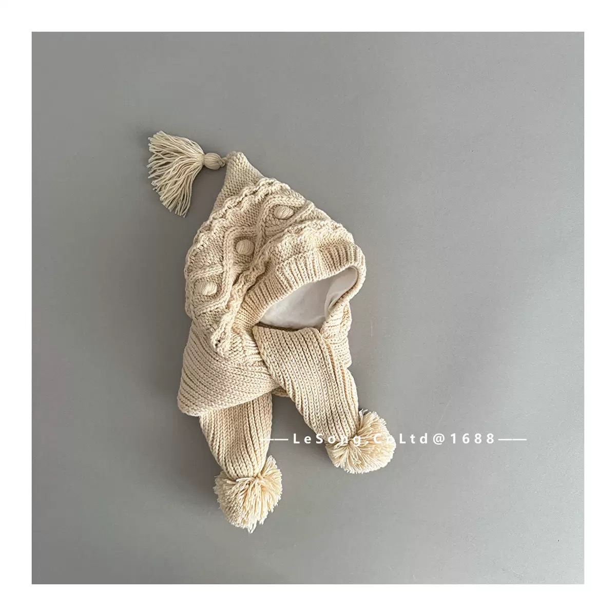 Mũ len vặn thừng liền khăn nhiều màu cho bé size 2-5y