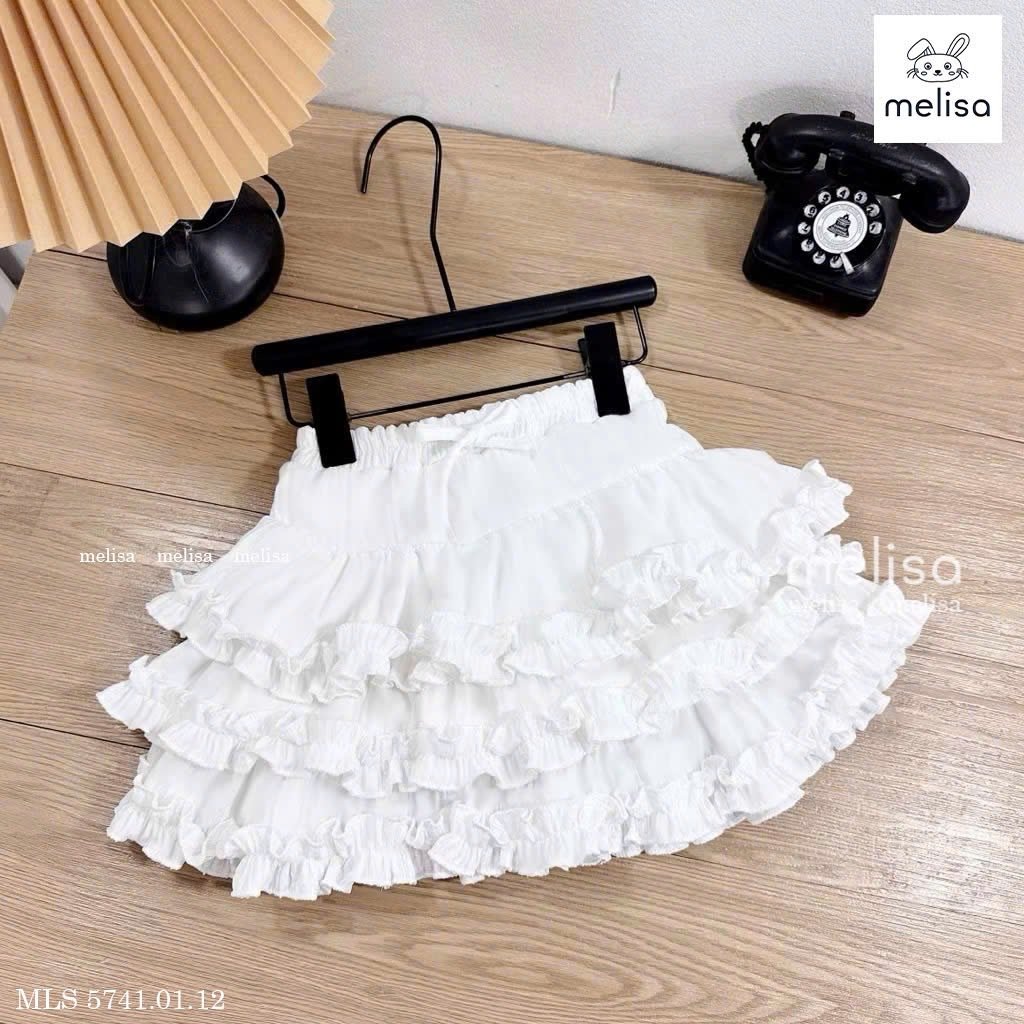 MLS 5741 - Chân váy Melisa 3 tầng bèo kèm chip đùi đen/trắng bé gái size 2-12y