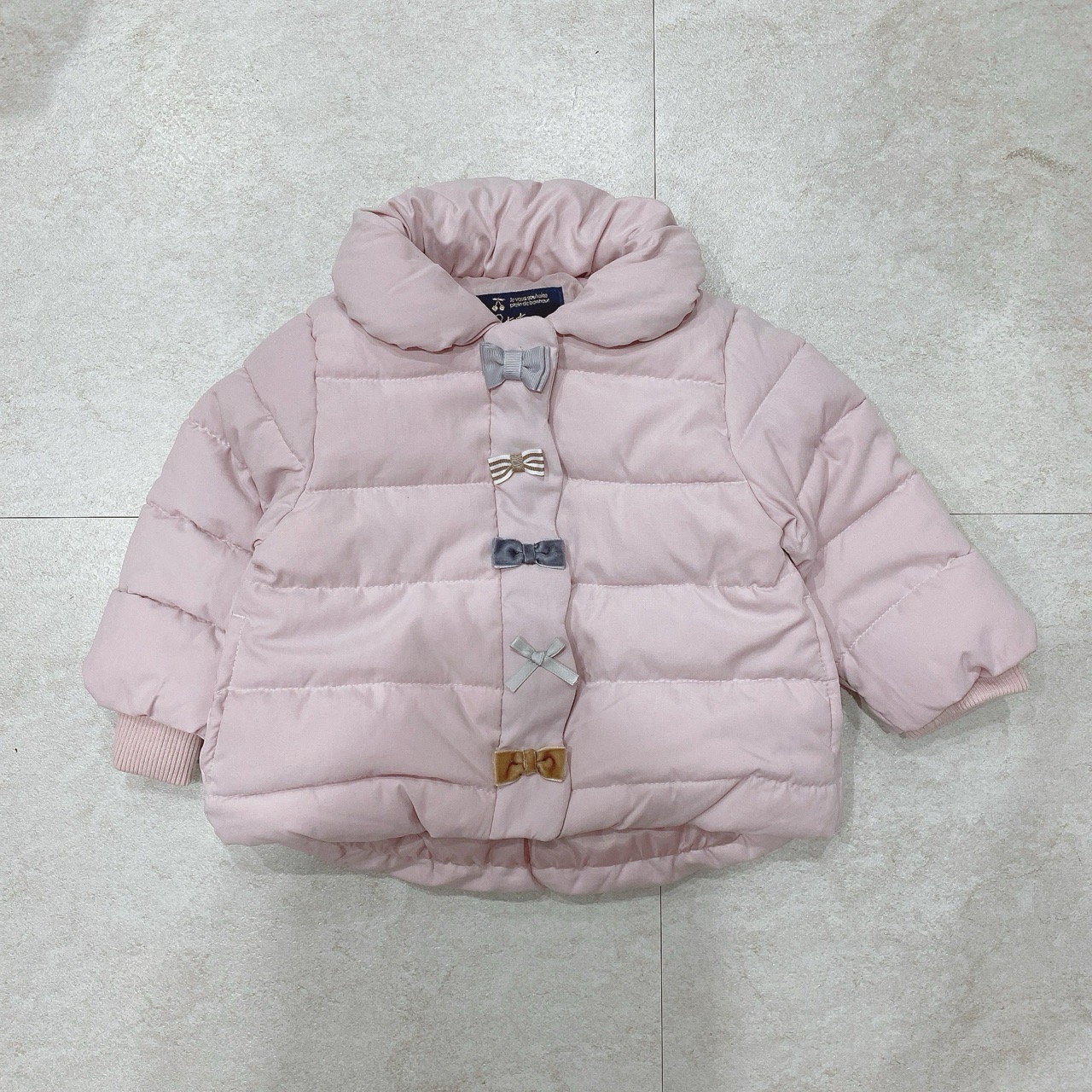 Áo khoác phao Petitmain xuất Nhật đính nơ siêu nhẹ 3 màu cho bé gái size 80-130