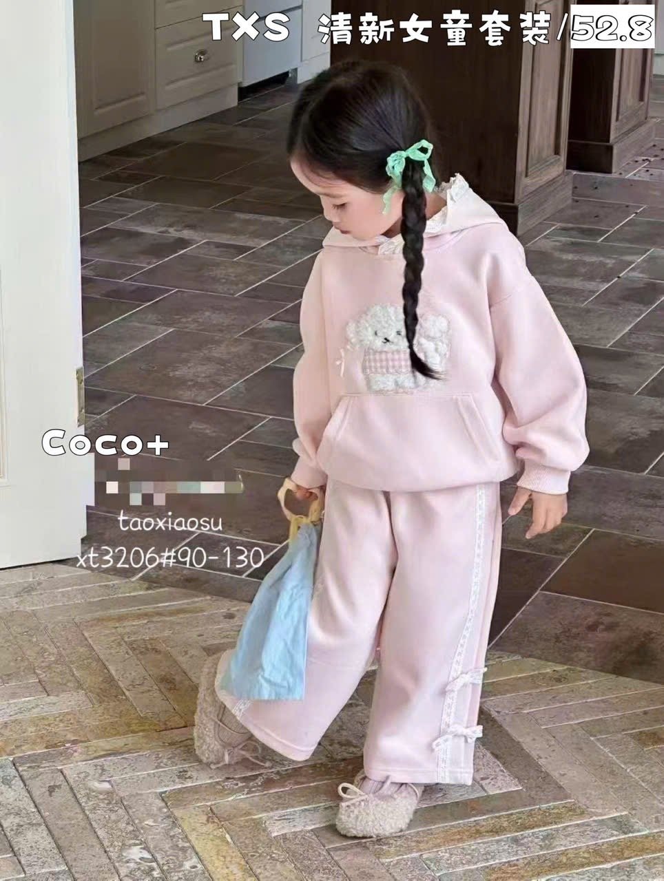 X3206 - Bộ nỉ hoodie QC hình cún bông 2 màu cho bé gái size 90-130