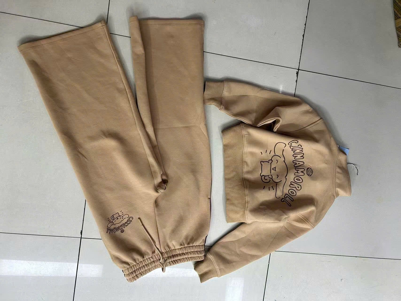 Bộ nỉ vải công nghệ Cinnamoroll dư xịn màu nâu be bé gái size 7-15y