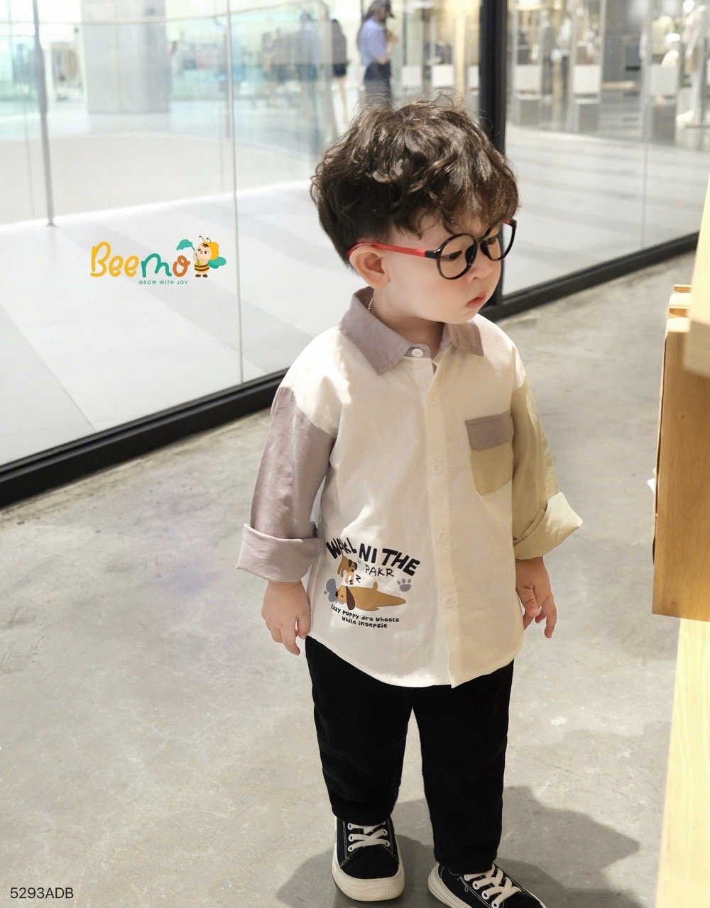 Áo sơ mi Beemo phối tay 2 màu cho bé trai size 1-6y