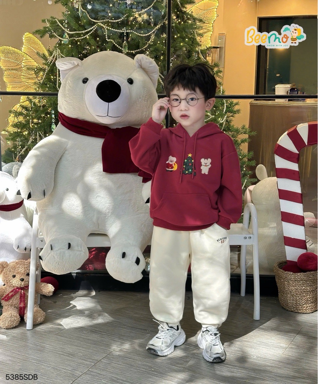 Áo nỉ Beemo hoodie hai da màu đỏ noel cho bé size 1-10y