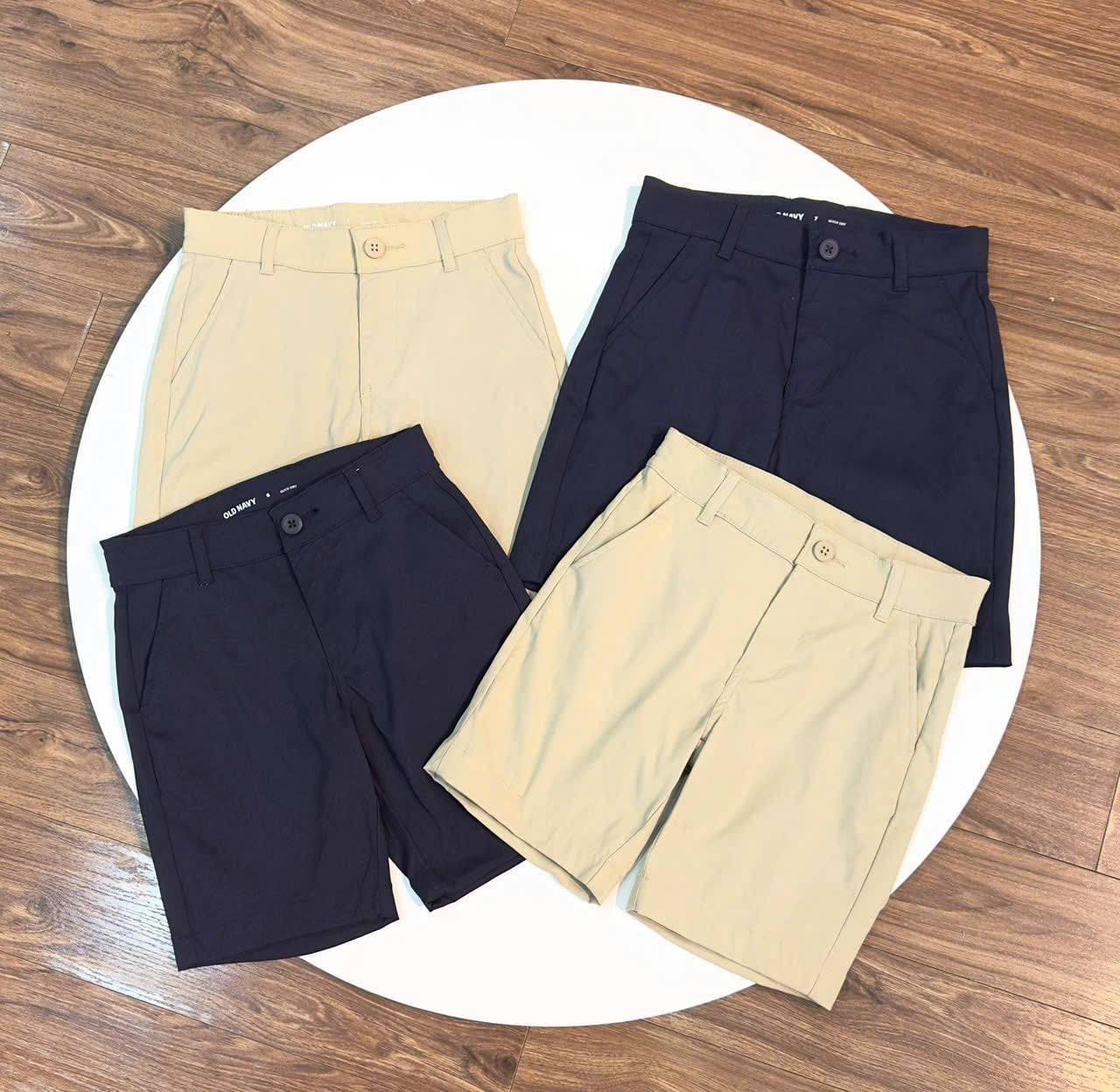 QBT12 - Quần short Quick Dry ONV mềm co giãn màu đồng phục be/navy cho bé size 5-20y
