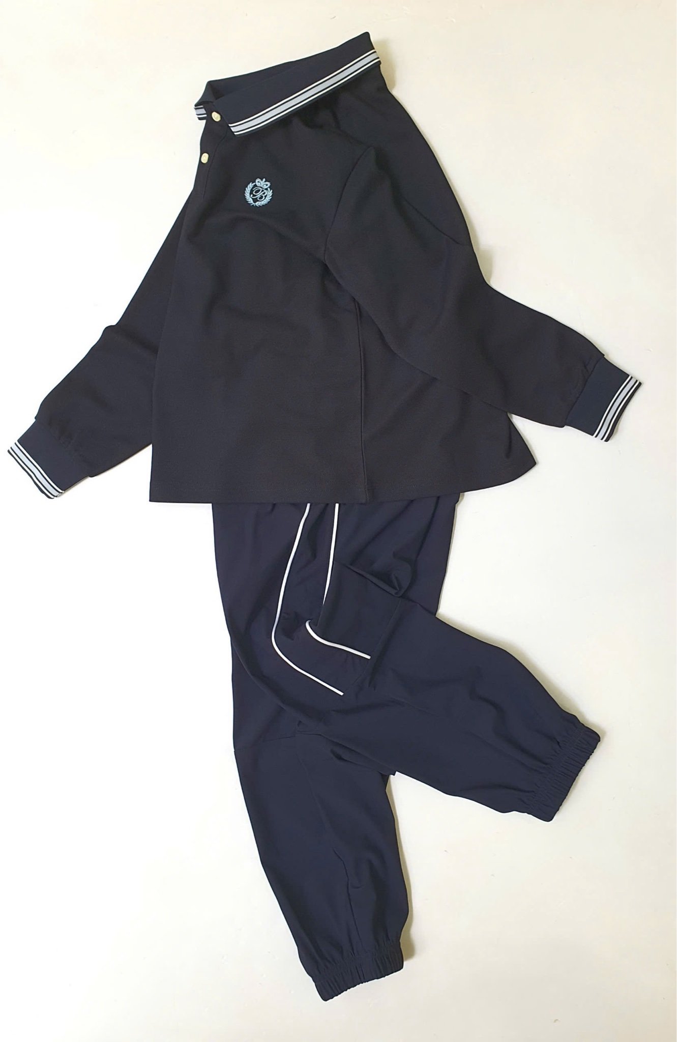 Bộ Polo cổ đức Beemon dài tay 3 màu trắng / be / navy cho bé size 120 - 160