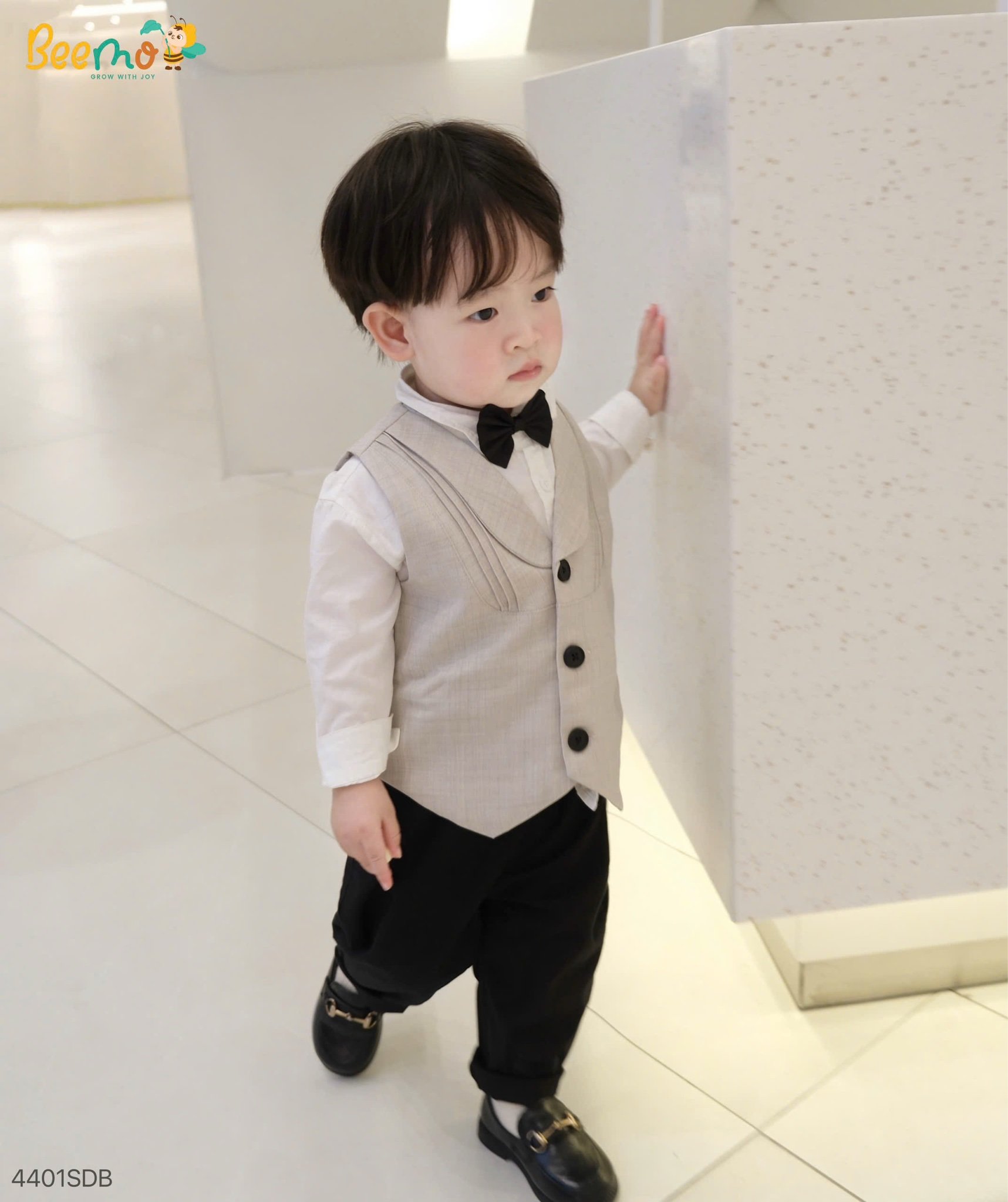 Bộ gile vest 4ct Beemo mặc sự kiện màu be cho bé trai size 80-130