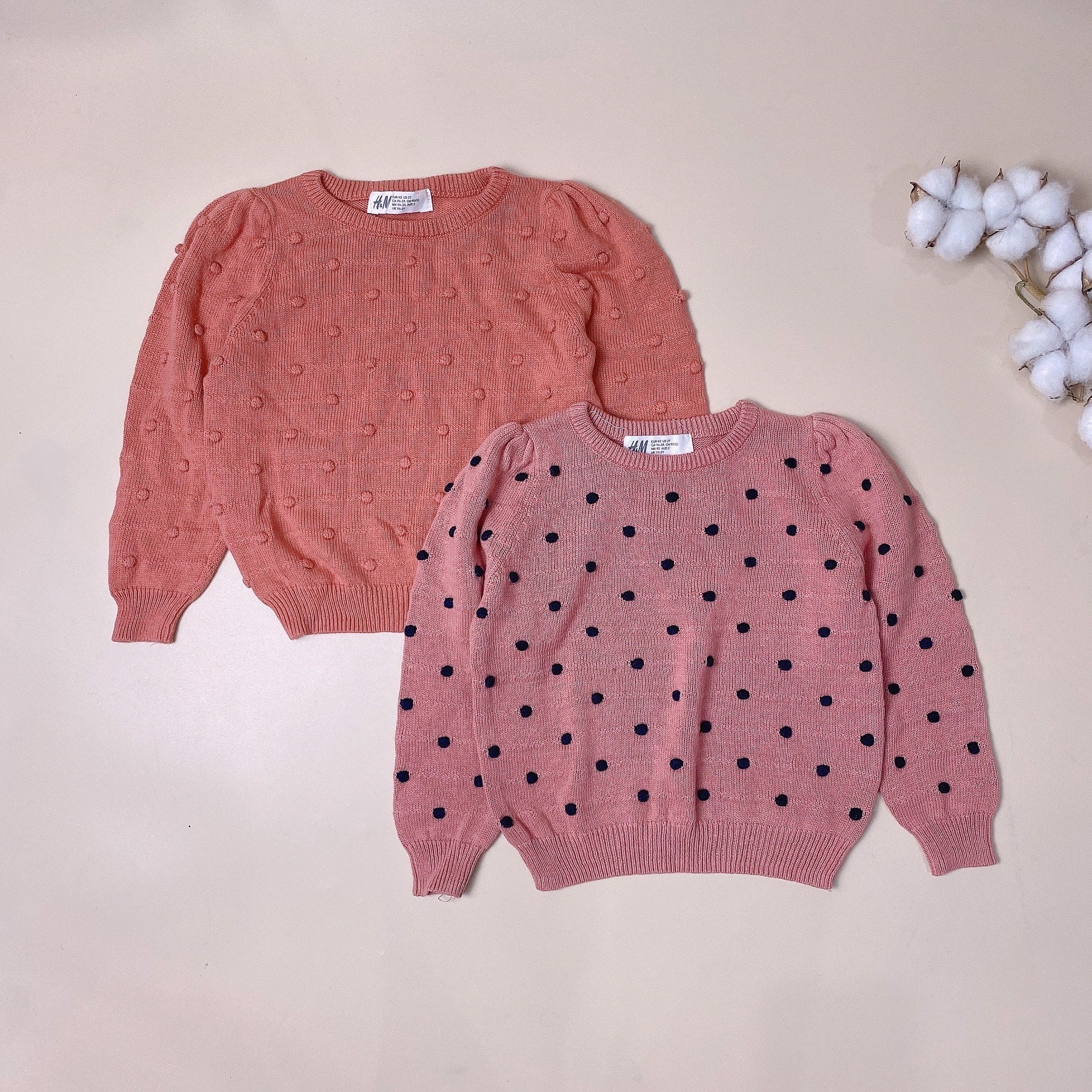 Áo len HM vai bồng 2 màu nổi hạt BG size 2 - 10y