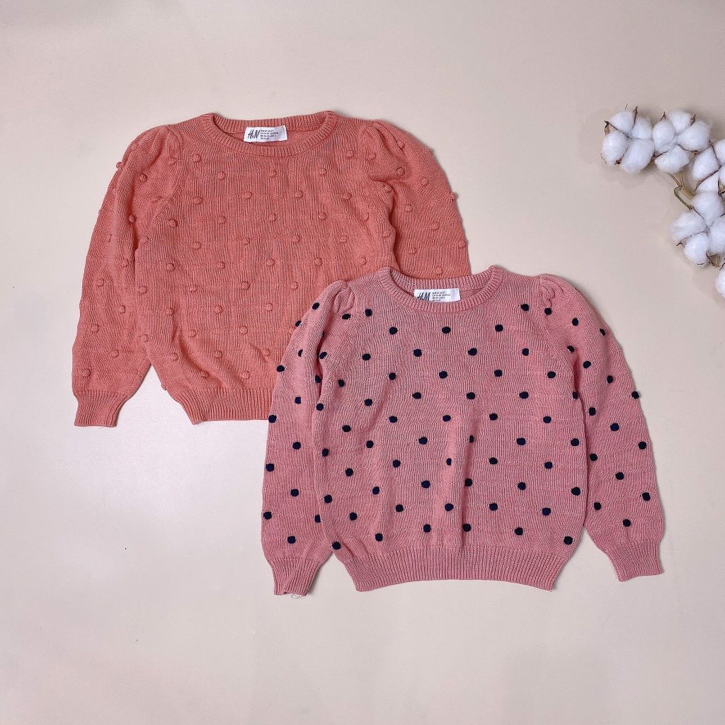 Áo len HM vai bồng 2 màu nổi hạt BG size 2 - 10y