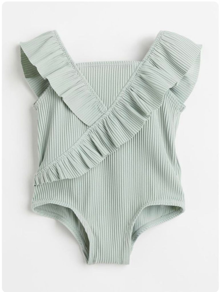 Bộ bơi liền HM sọc tăm màu mint bèo vạt size 6m - 4y