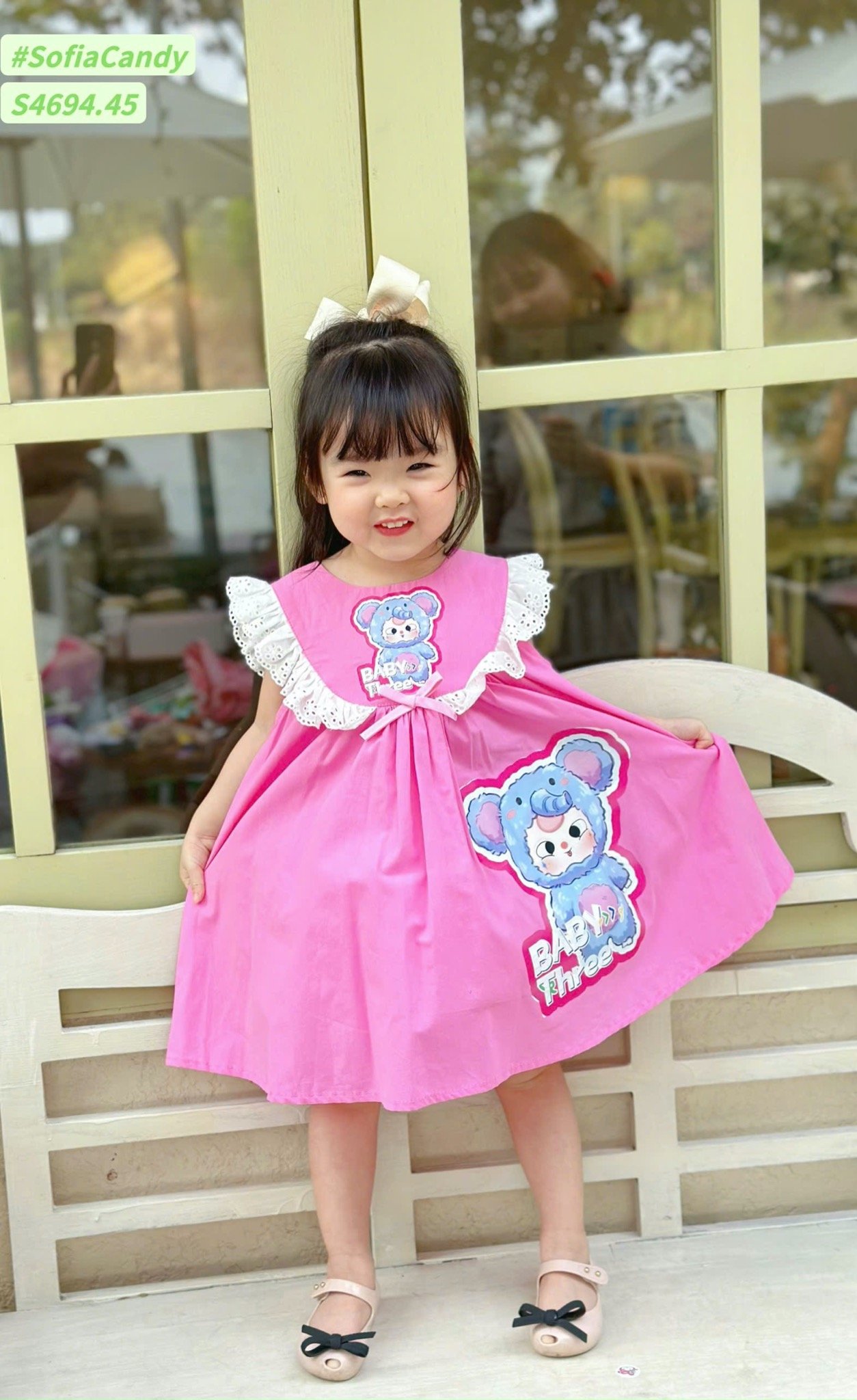 S4694 - Váy Sofia Candy Baby Three hồng phối cổ ren bé gái size 2-12y