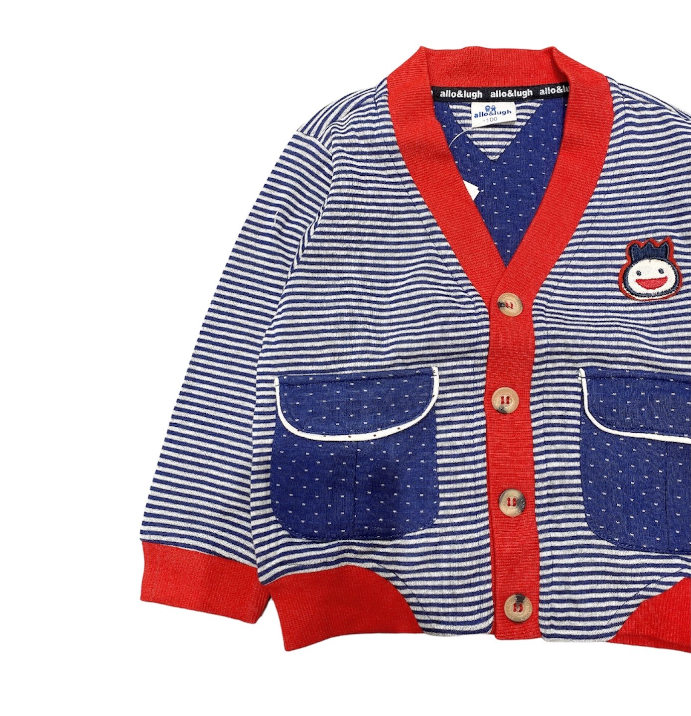 Cardigan cotton Allo & Lugh 2 màu kẻ túi châm bi size 100 - 130