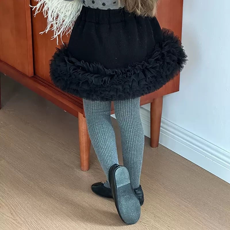 Chân váy nhung đính viền ren AMBB 2 màu đỏ/đen bé gái size 90-160