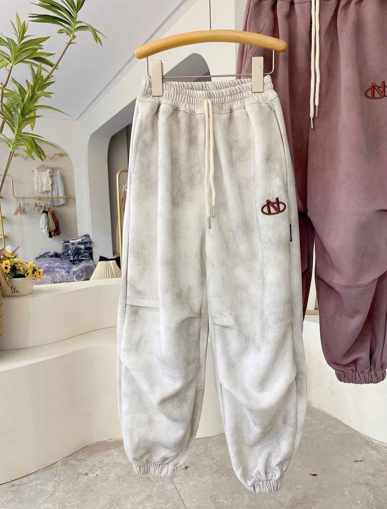 8055 - Quần nỉ hai da jogger 2 màu hồng/loang kem ghi cho bé size 110-150