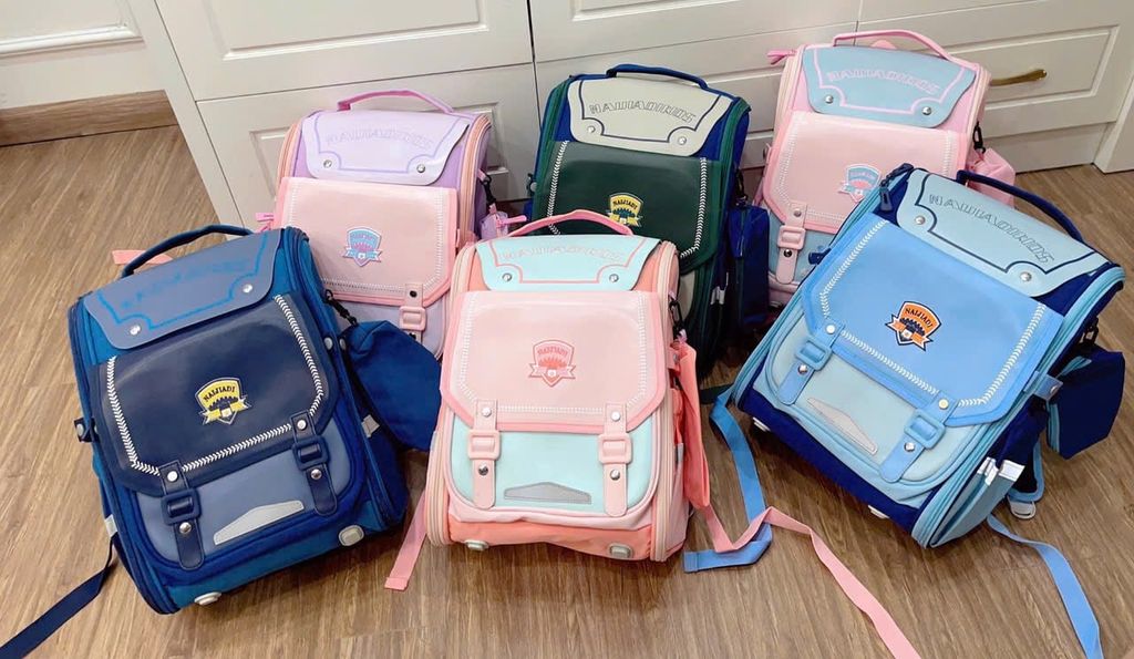 Balo, cặp sách chống gù siêu nhẹ chống thấm Naijadi Kids phối da nhiều màu BTBG tặng kèm hộp bút