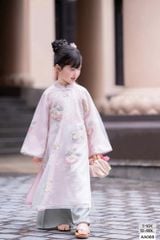Áo dài Babie's Mo màu hồng thêu hoa sen cho bé size 1-10y