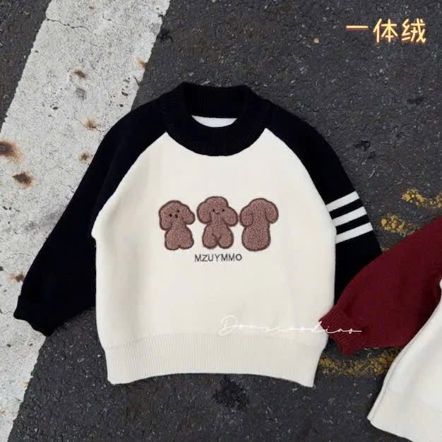 9963 - Áo len lót lông 3 chú cun tay giác lăng nhiều màu cho bé size 90-130