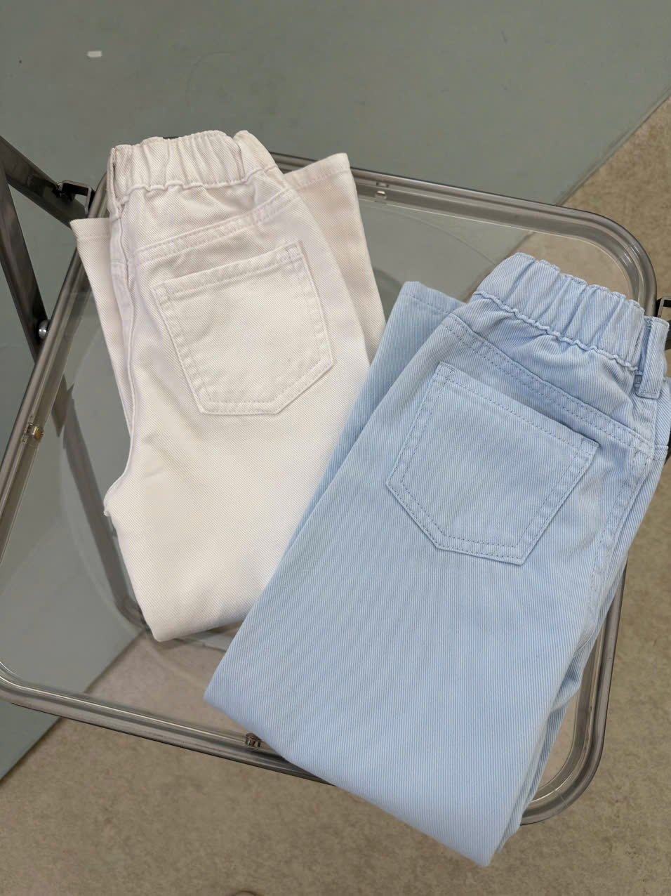 Quần jean rách mềm ống suông GGJJ dư xịn 2 màu xanh/trắng bé gái size 1-8y