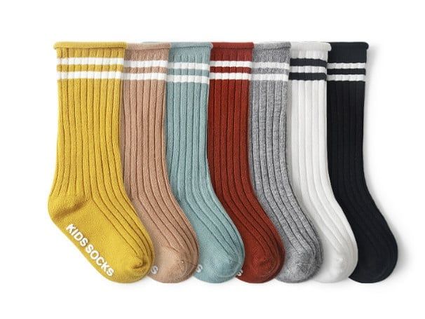 Tất len cao tới gối Mumudora kẻ viền 7 màu