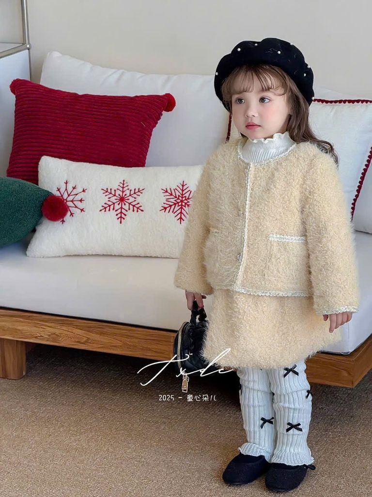 A35177 - Set dạ 2ct màu vàng bé gái size 90-130