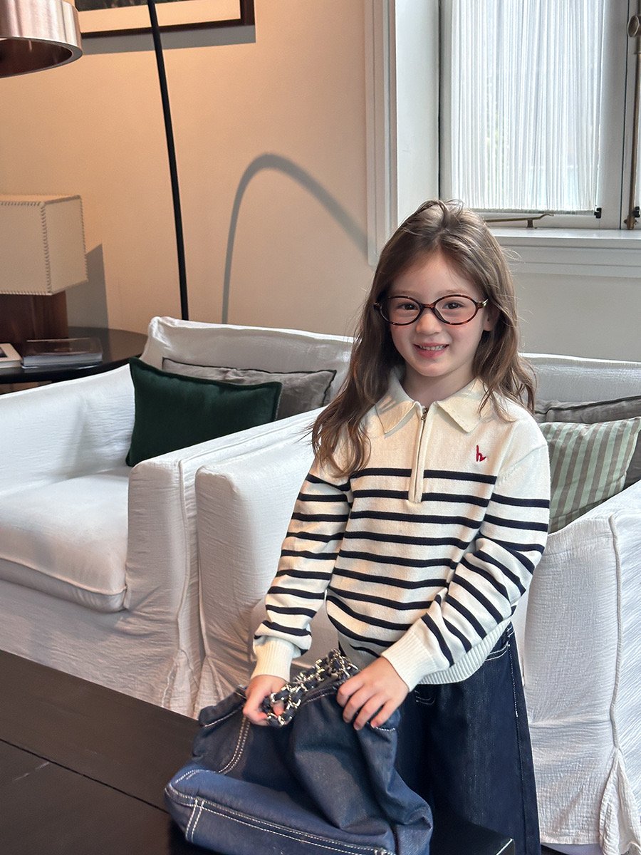 Áo len AMBB kẻ ngang cổ khoá unisex cho bé size 90-160