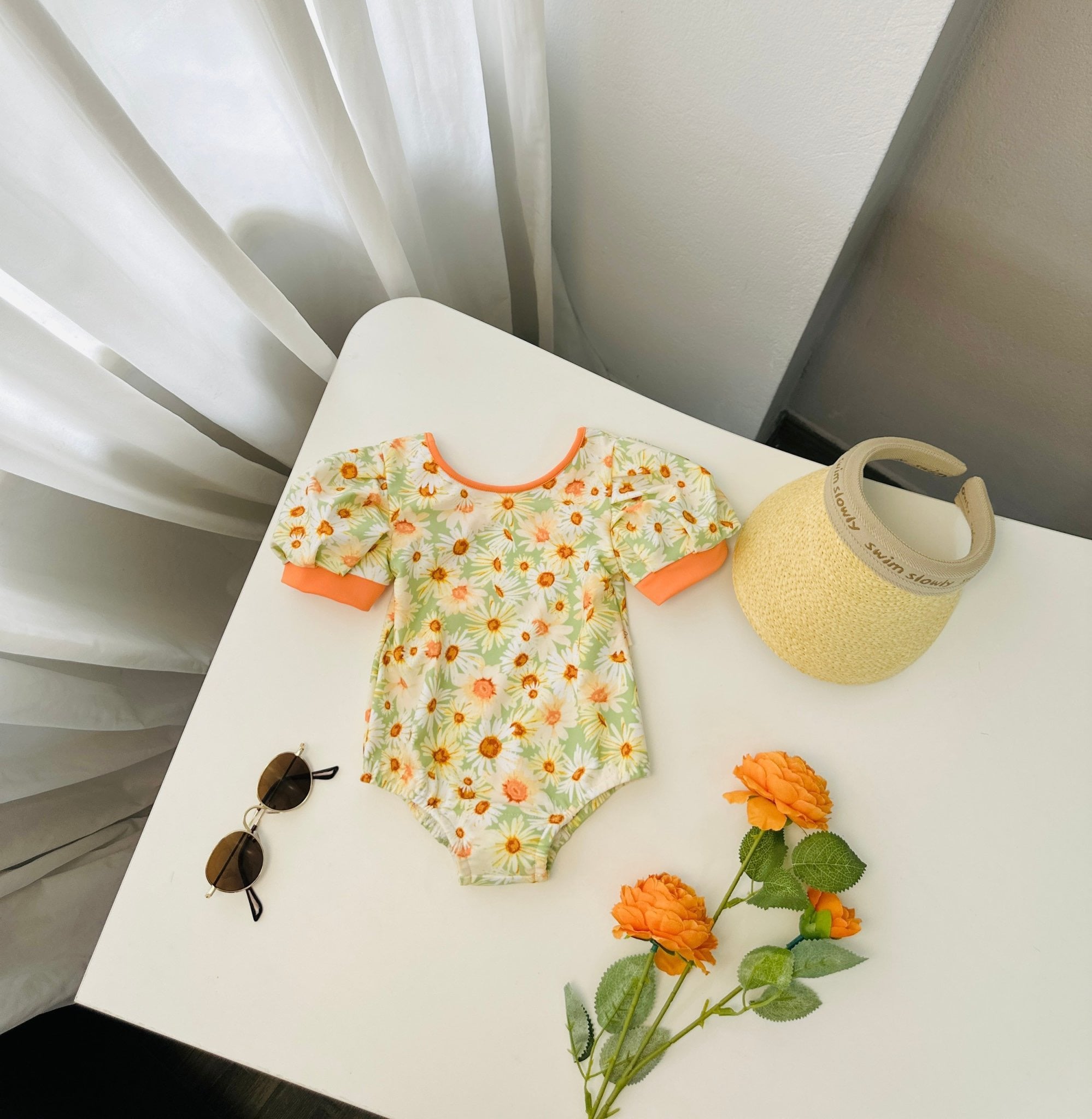 DB00026 - Bộ bơi liền Harifa vai bồng lưng dây đan chéo 3 màu size 9m - 8y