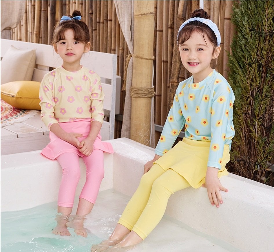 DB00059 - Bộ bơi hoa nhí dài tay + quần dài chống nắng size 100-140