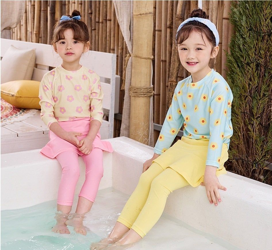 DB00059 - Bộ bơi hoa nhí dài tay + quần dài chống nắng size 100-140