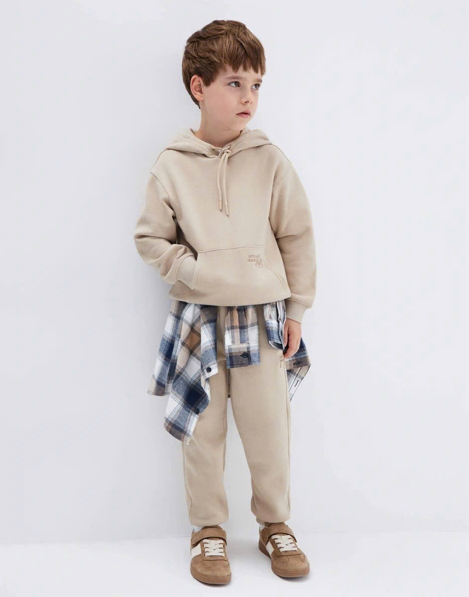Bộ nỉ bông hoodie GGJJ dư xịn 2 màu be/xanh bé trai size 2-8y