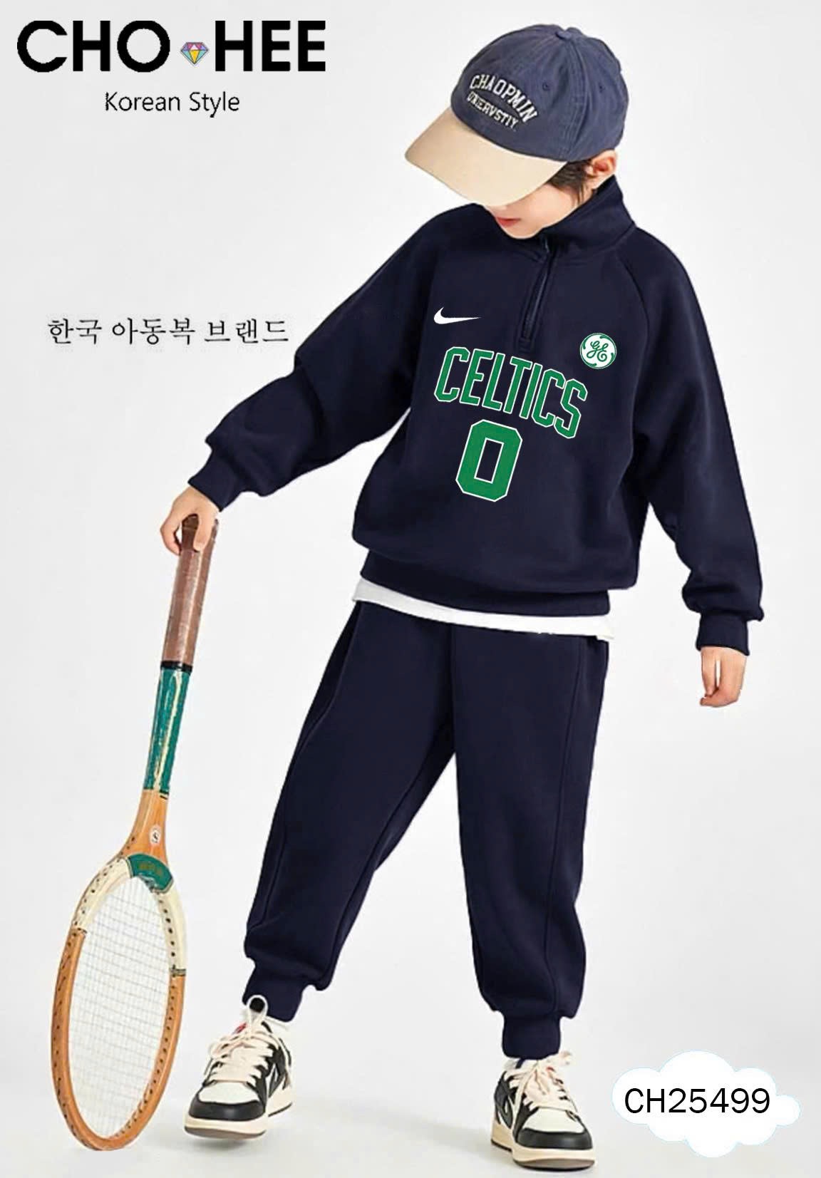 CH25499 - Bộ nỉ Chohee màu navy cổ trụ khóa bé trai size 3-12y