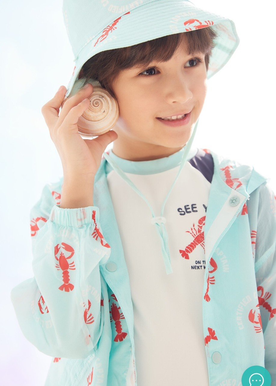 Áo gió 1 lớp Blue Dog màu trắng hoa hồng / xanh tôm đỏ size 100 - 145