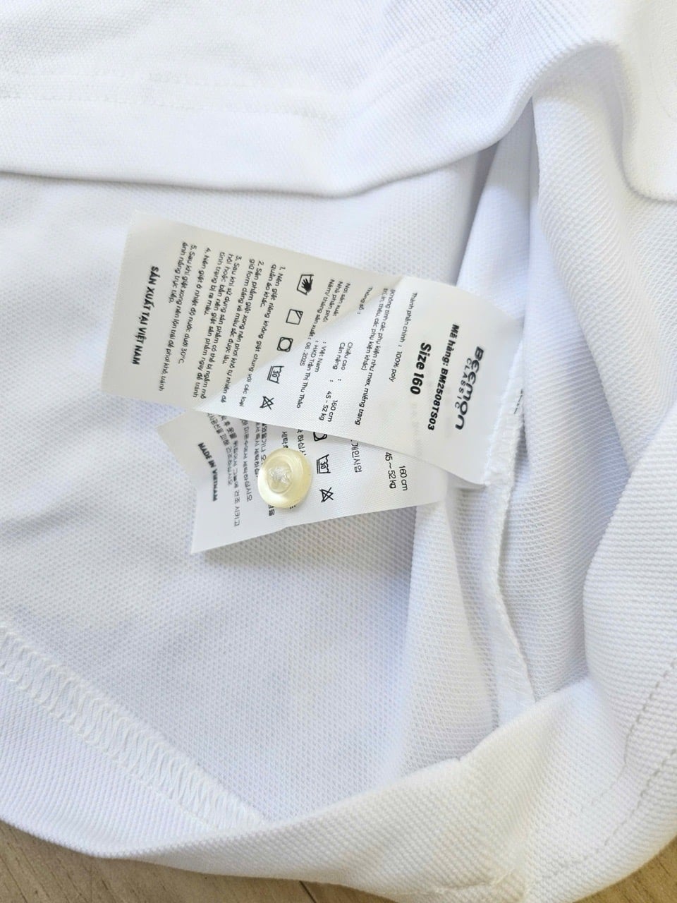 BM2508TS03 - Áo polo Beemon trắng cổ đức dài tay cho bé size 120-160