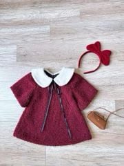 Váy len Tiny Winy lông phối cổ rời 2 màu hồng/đỏ cho bé size 1-9y