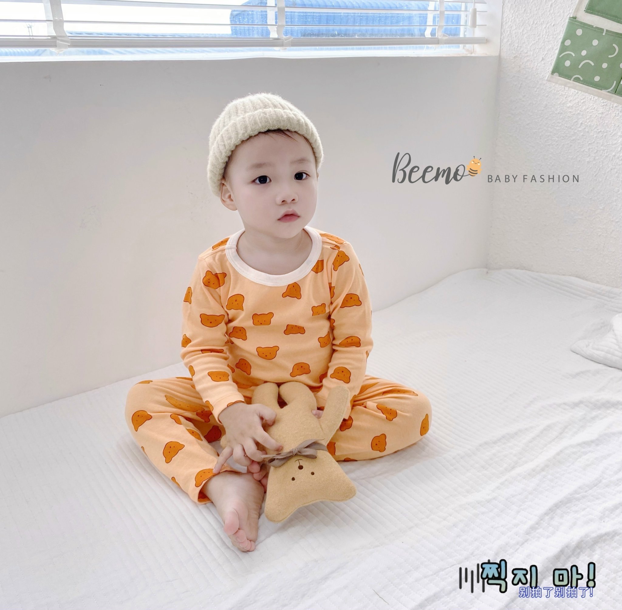 Bộ cotton Beemo hình mặt gấu in tràn 3 màu size 80 - 130