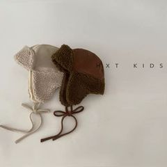 Mũ phi công da lộn 2 màu be/nâu cho bé size 48-52cm
