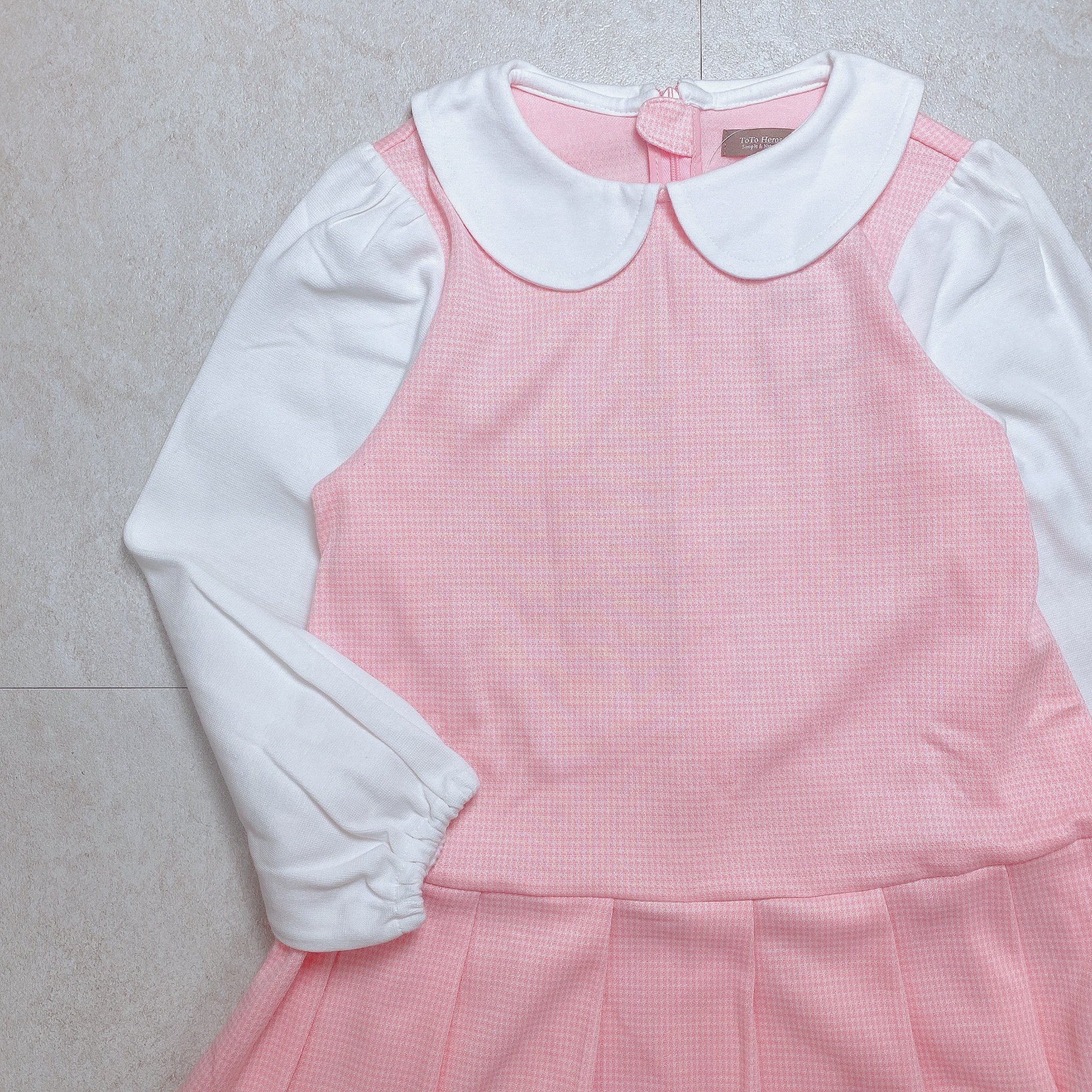 Váy nỉ Toto Heros kẻ hồng phối cổ sen - tay trắng size 110 - 150