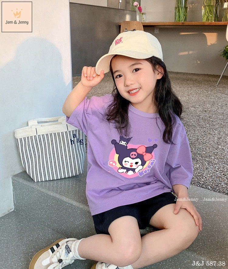 Bộ Jam & Jenny Kuromi màu tím mix quần cotton đen size 2-3y đến 11-12y