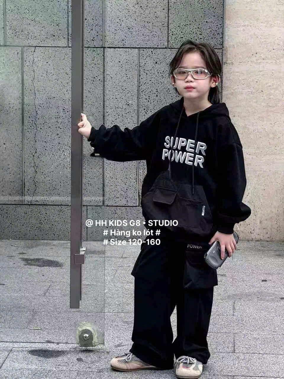 D311 - Bộ nỉ hai da hoodie Super Power 3 màu cho bé trai size 120-160