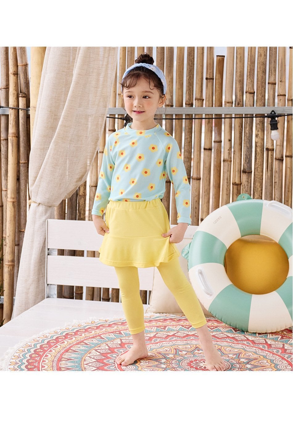 DB00059 - Bộ bơi hoa nhí dài tay + quần dài chống nắng size 100-140