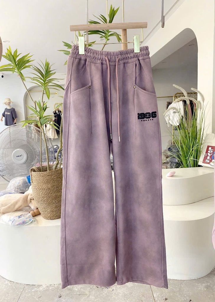 B-806 - Quần nỉ hai da ống suông 2 màu hồng/loang ghi bé gái size 130-170