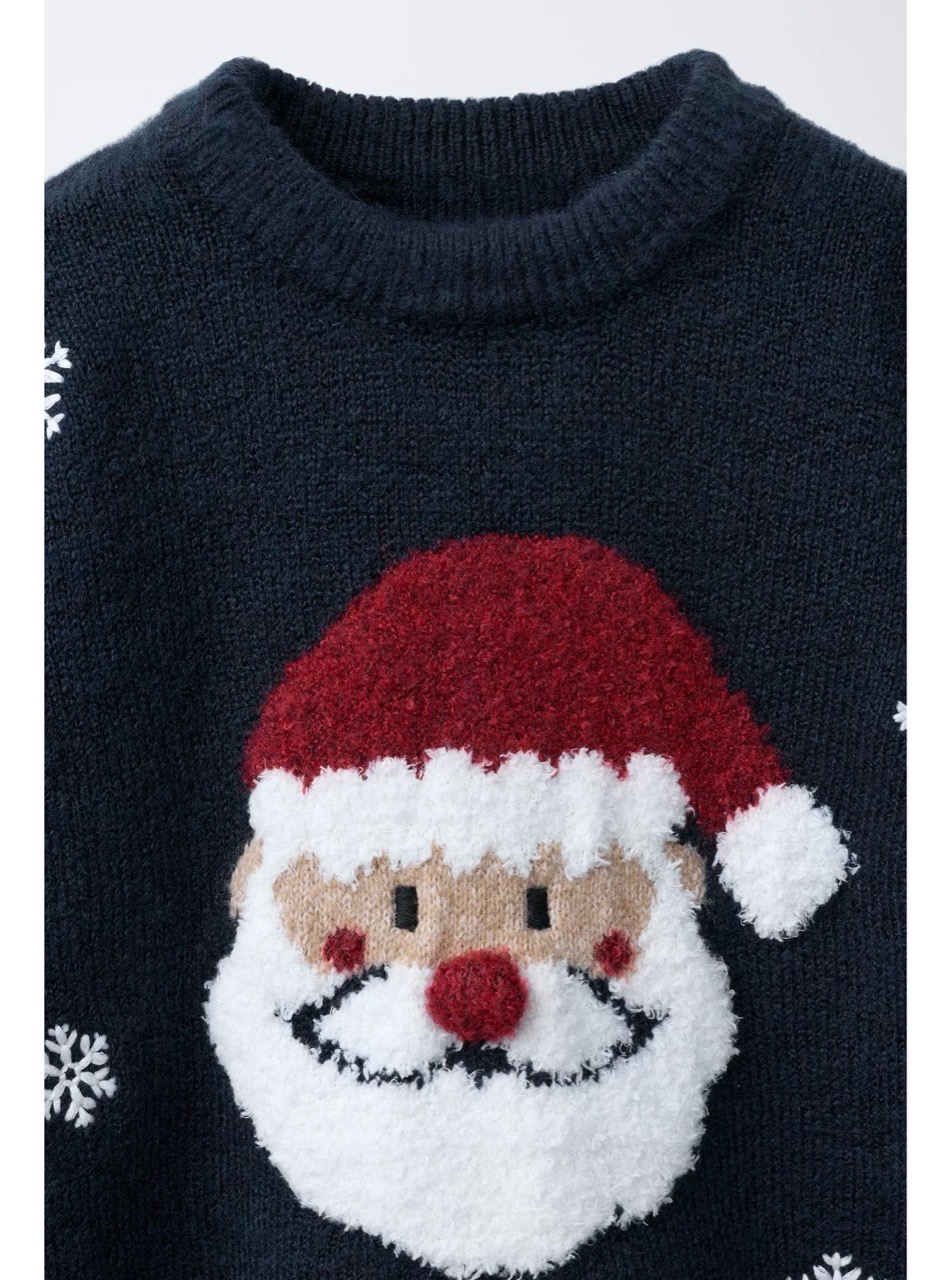 ABT10 - Áo len màu navy hình ông già Noel cho bé size 12m - 6y