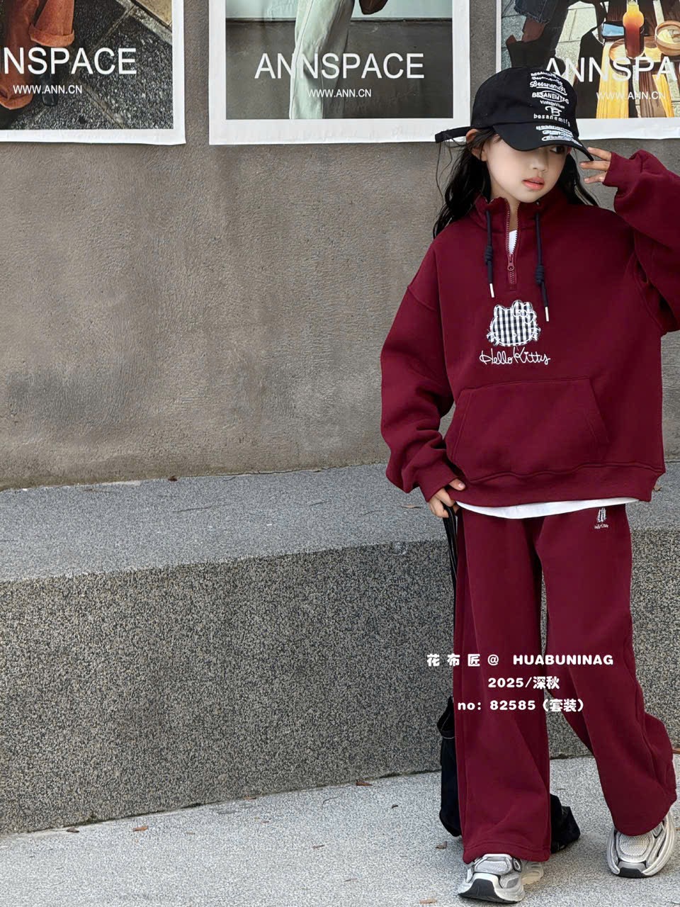 82585 - Set bộ lót nỉ đại hàn QCCC họa tiết Kitty 2 màu đỏ/navy bé gái size 120-160