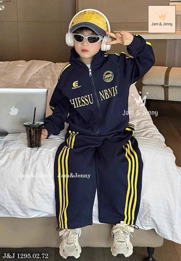 JJ 1295 - Bộ nỉ da cá Jam & Jenny kéo khóa Hiessu 2 màu bé trai size 2-12y
