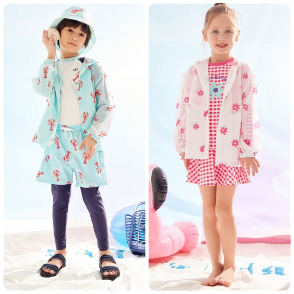 Áo gió 1 lớp Blue Dog màu trắng hoa hồng / xanh tôm đỏ size 100 - 145