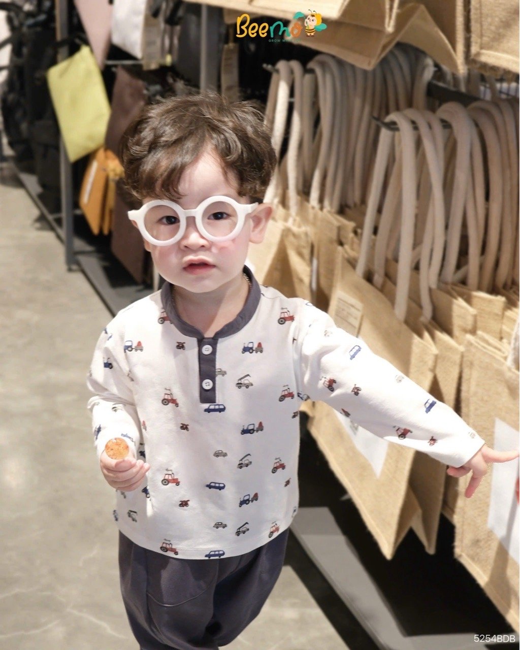 Bộ thun Beemo dài tay in tràn hình ô tô bé trai size 1-6y