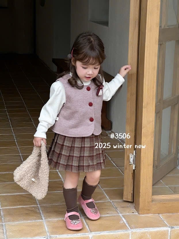 S3506 - Set 3ct QC gile dạ thỏ màu đỏ cho bé size 90-130