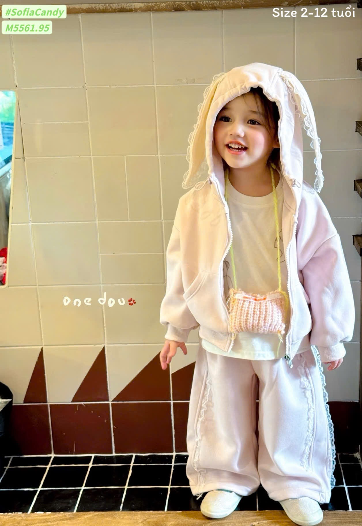 M5561 - Bộ Mia Kids nỉ hồng tai thỏ quần nỉ phối ren bé gái size 2-12y