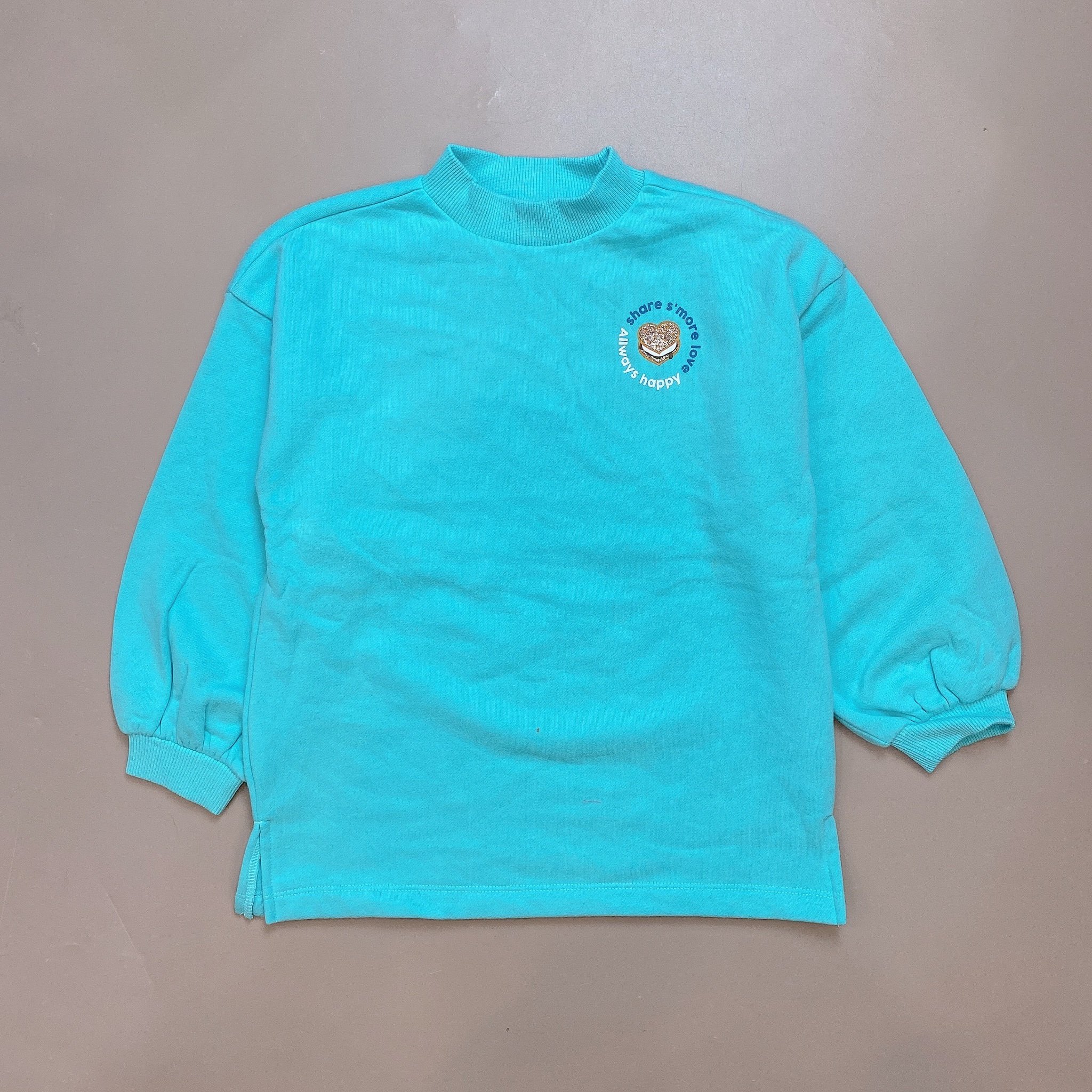 Áo váy nỉ bông Topten trơn màu ngực in hình tay nhún size 120 - 160