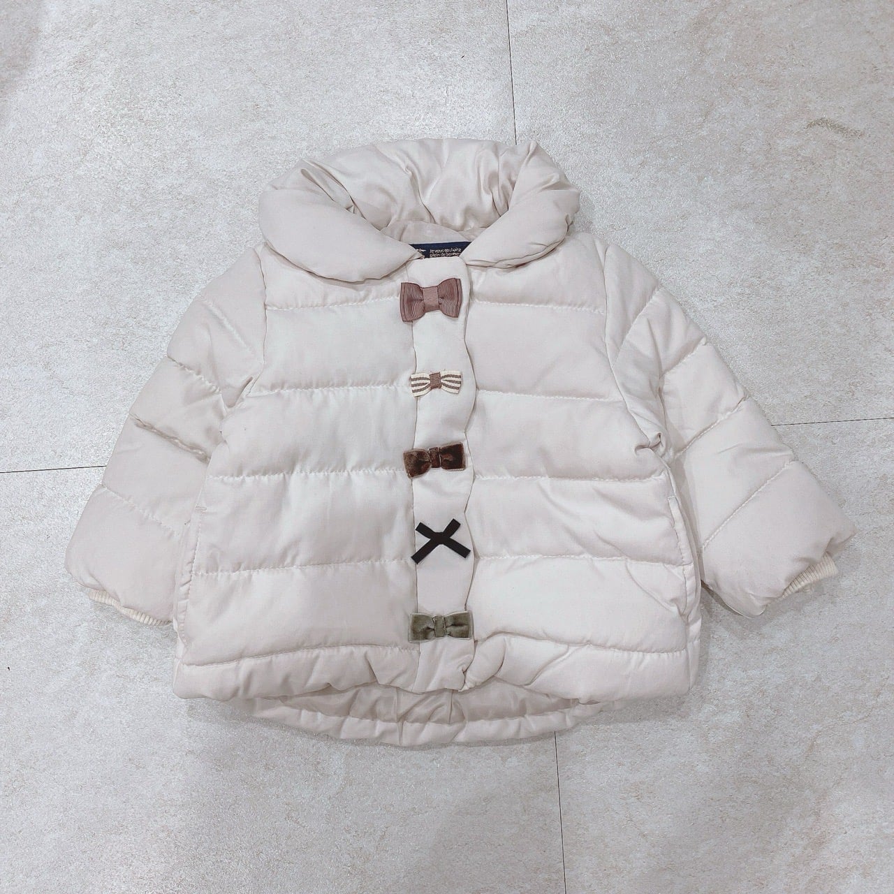 Áo khoác phao Petitmain xuất Nhật đính nơ siêu nhẹ 3 màu cho bé gái size 80-130